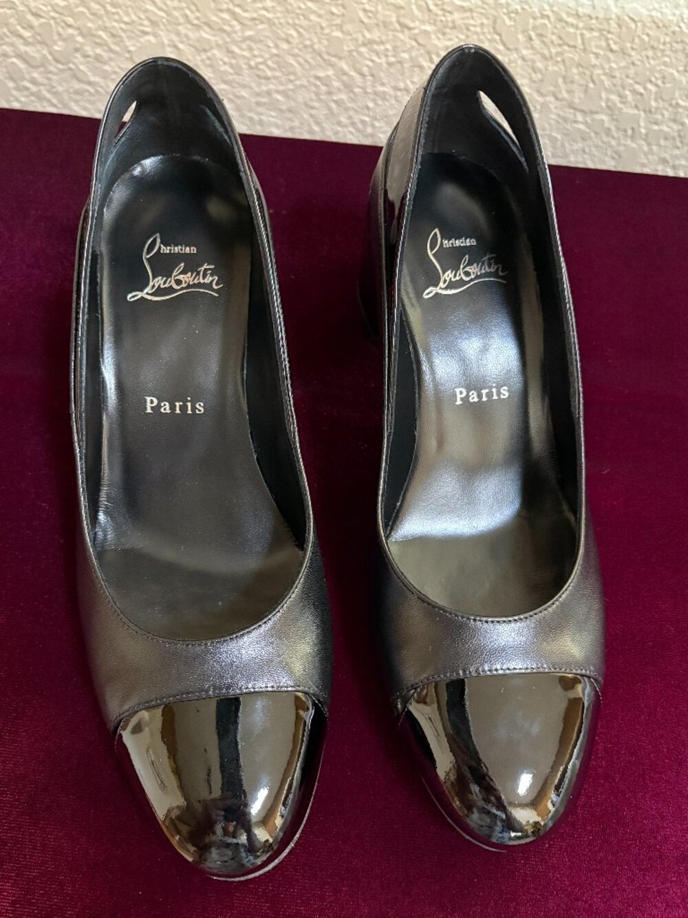 Christian Louboutin Miss Duvette 55 Cutout Block Heel Pump in Black, Size 37